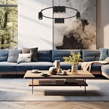 Ljuskrona med textilsladd GENESIS 10xGU10/8W/230V svart