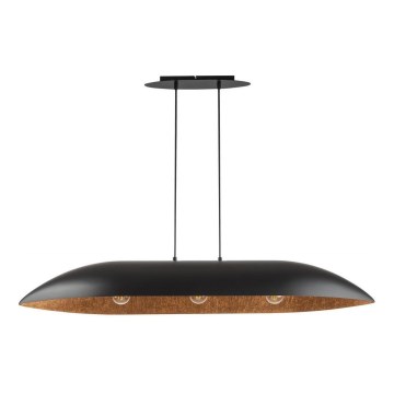 Ljuskrona med textilsladd GONDOLA 3xE27/60W/230V svart/koppar