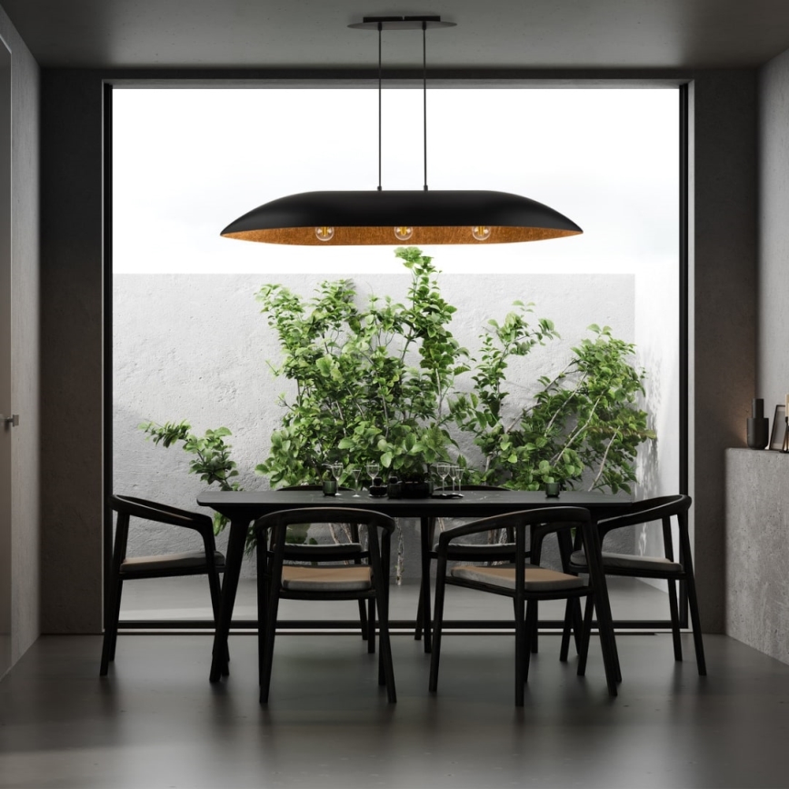 Ljuskrona med textilsladd GONDOLA 3xE27/60W/230V svart/koppar