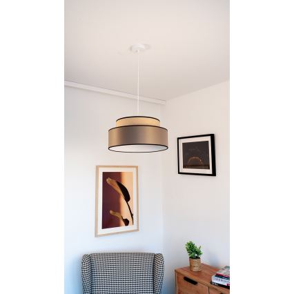 Ljuskrona med textilsladd GRACE 1xE27/60W/230V diameter 40 cm beige/brun