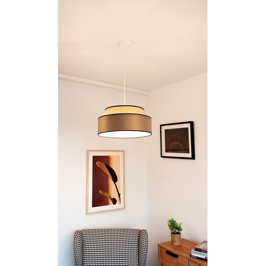 Ljuskrona med textilsladd GRACE 1xE27/60W/230V diameter 40 cm beige/brun