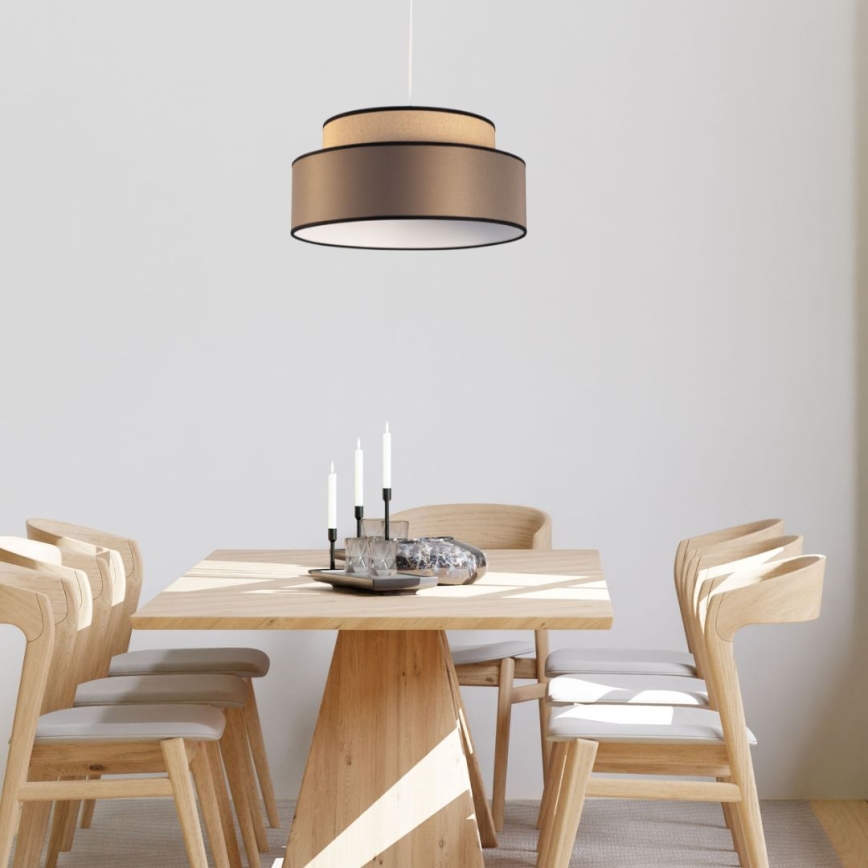 Ljuskrona med textilsladd GRACE 1xE27/60W/230V diameter 40 cm beige/brun