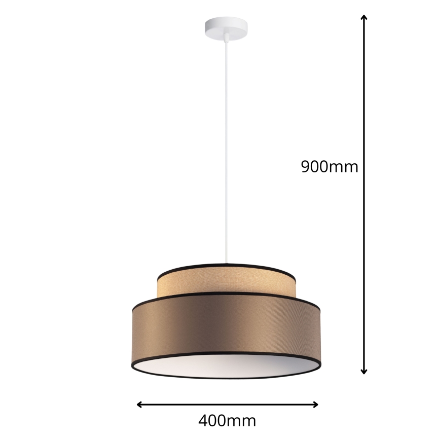 Ljuskrona med textilsladd GRACE 1xE27/60W/230V diameter 40 cm beige/brun