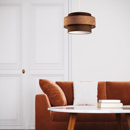 Ljuskrona med textilsladd GRACE 1xE27/60W/230V diameter 40 cm brun/beige