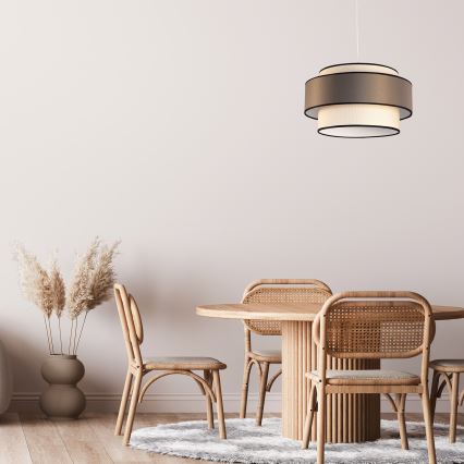 Ljuskrona med textilsladd GRACE 1xE27/60W/230V diameter 40 cm grädde/brun