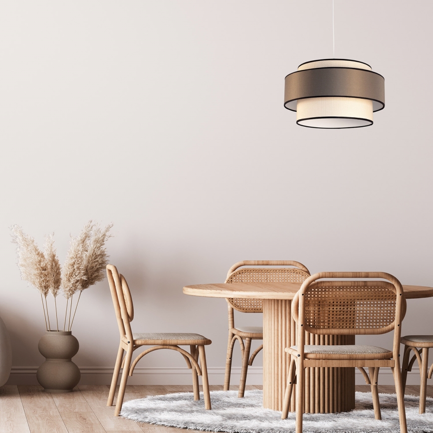 Ljuskrona med textilsladd GRACE 1xE27/60W/230V diameter 40 cm grädde/brun