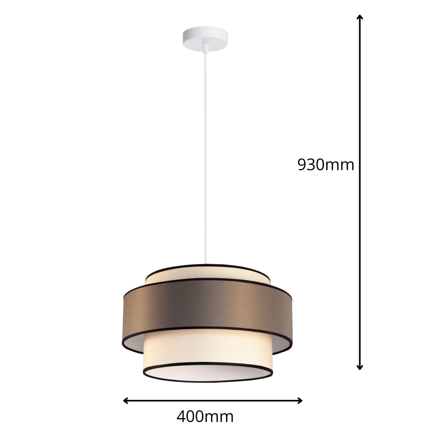 Ljuskrona med textilsladd GRACE 1xE27/60W/230V diameter 40 cm grädde/brun