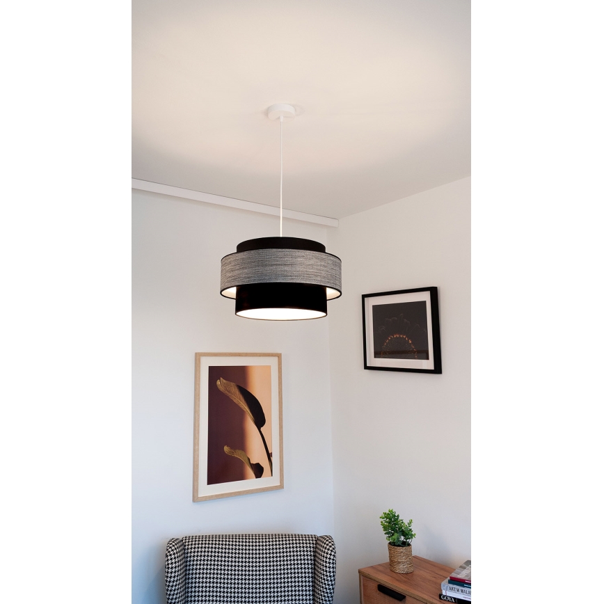 Ljuskrona med textilsladd GRACE 1xE27/60W/230V diameter 40 cm svart/grå