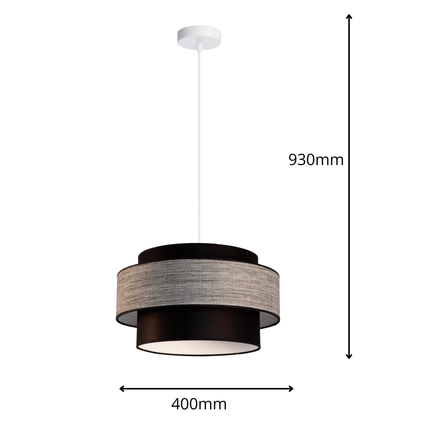 Ljuskrona med textilsladd GRACE 1xE27/60W/230V diameter 40 cm svart/grå