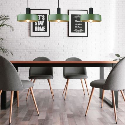 Ljuskrona med textilsladd HAKI 3xE27/60W/230V grön/svart