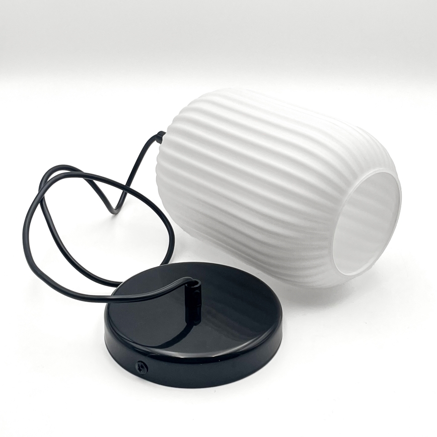 Ljuskrona med textilsladd HARMA 1xE27/15W/230V diameter 14 cm vit/svart