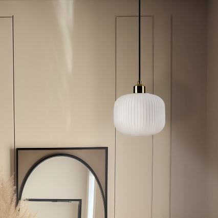 Ljuskrona med textilsladd HARMA 1xE27/15W/230V diameter 20 cm vit/guld