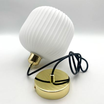 Ljuskrona med textilsladd HARMA 1xE27/15W/230V diameter 20 cm vit/guld