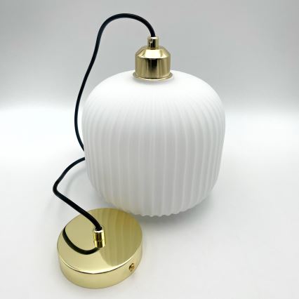 Ljuskrona med textilsladd HARMA 1xE27/15W/230V diameter 20 cm vit/guld