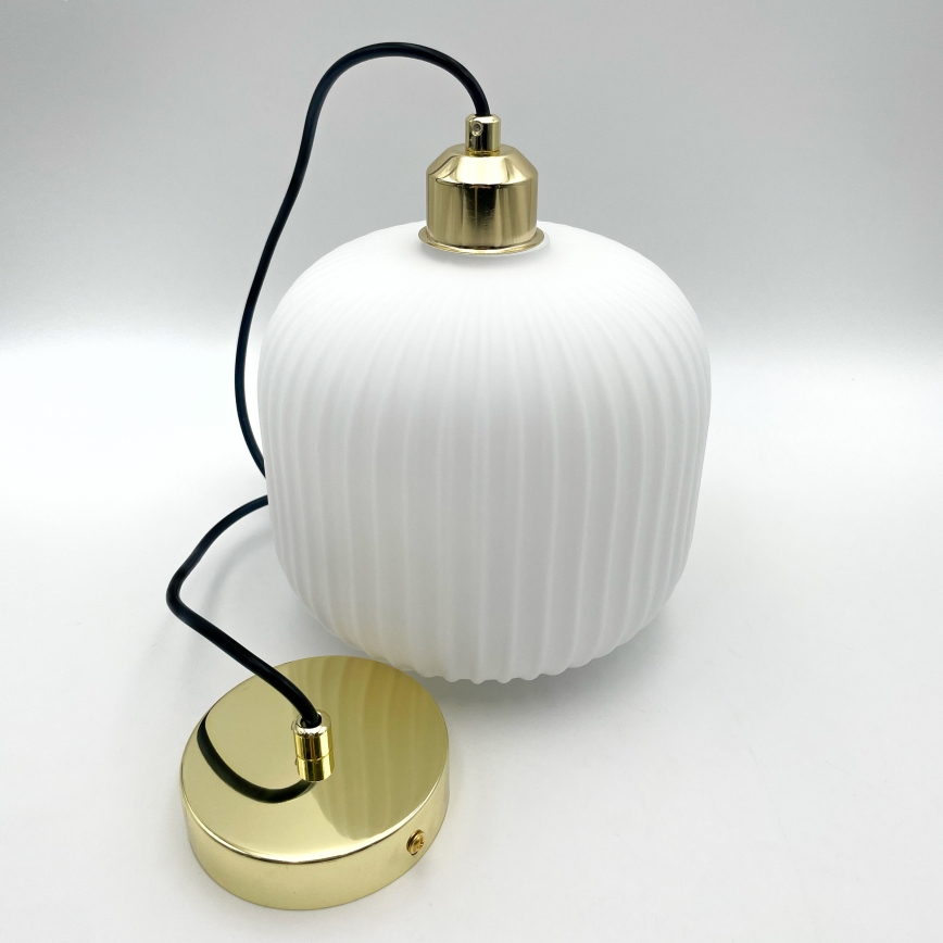 Ljuskrona med textilsladd HARMA 1xE27/15W/230V diameter 20 cm vit/guld