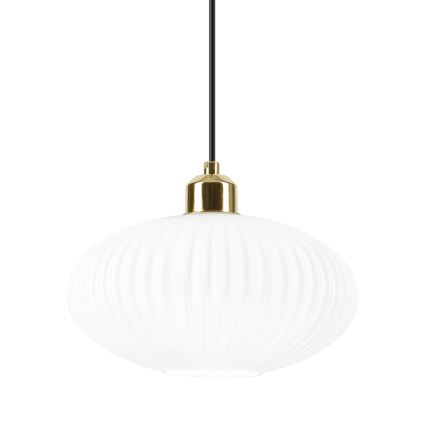 Ljuskrona med textilsladd HARMA 1xE27/15W/230V diameter 25 cm vit/guld