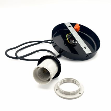 Ljuskrona med textilsladd HARMA 1xE27/15W/230V diameter 25 cm vit/svart