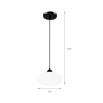 Ljuskrona med textilsladd HARMA 1xE27/15W/230V diameter 25 cm vit/svart
