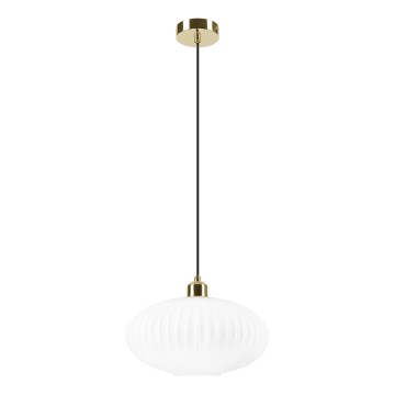 Ljuskrona med textilsladd HARMA 1xE27/15W/230V diameter 30 cm vit/guld