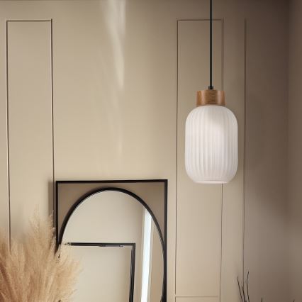 Ljuskrona med textilsladd HARMONY 1xE27/15W/230V diameter 14 cm vit/ek