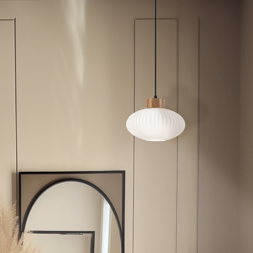 Ljuskrona med textilsladd HARMONY 1xE27/15W/230V diameter 25 cm vit/ek