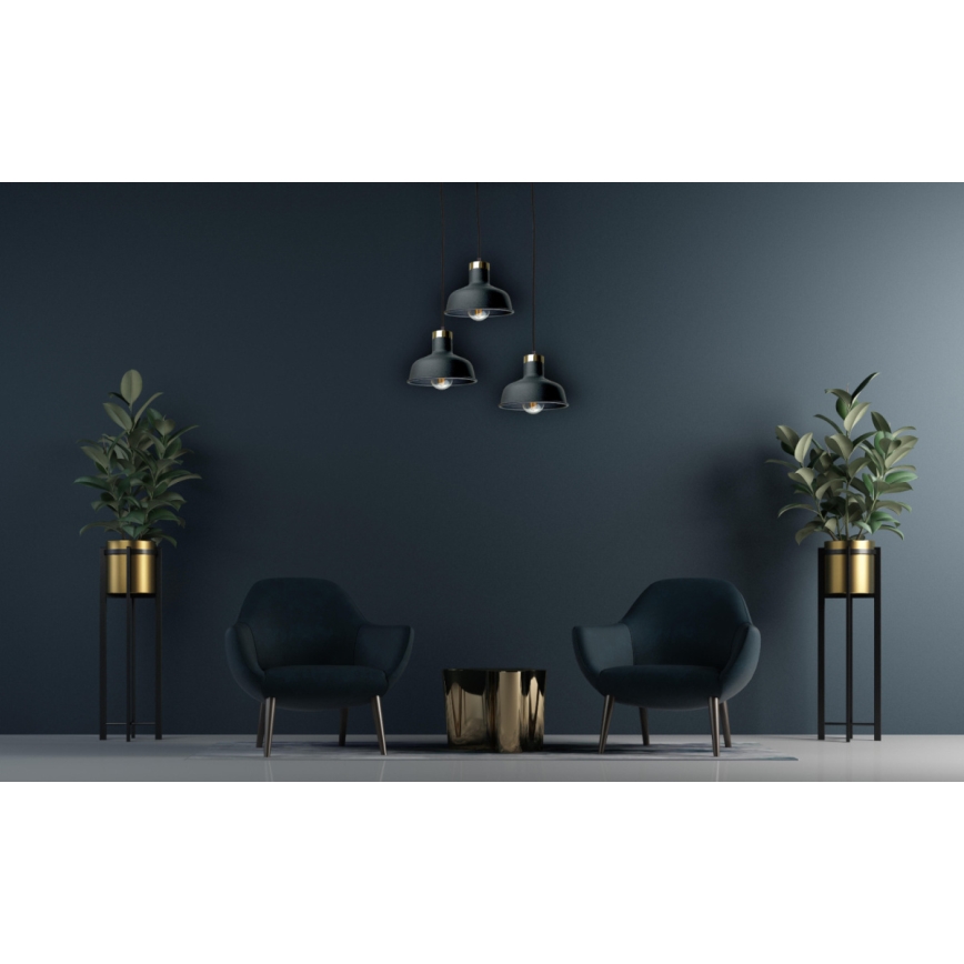 Ljuskrona med textilsladd HEBE 3xE27/60W/230V svart