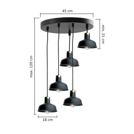 Ljuskrona med textilsladd HEBE 5xE27/60W/230V svart