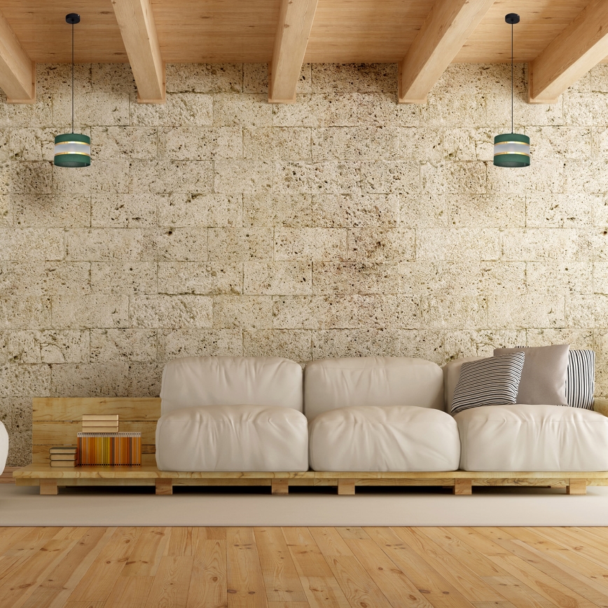 Ljuskrona med textilsladd HELEN 1xE27/15W/230V diameter 20 cm grön/guld