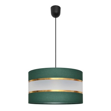 Ljuskrona med textilsladd HELEN 1xE27/15W/230V diameter 35 cm grön/guld