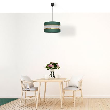 Ljuskrona med textilsladd HELEN 1xE27/15W/230V diameter 35 cm grön/guld