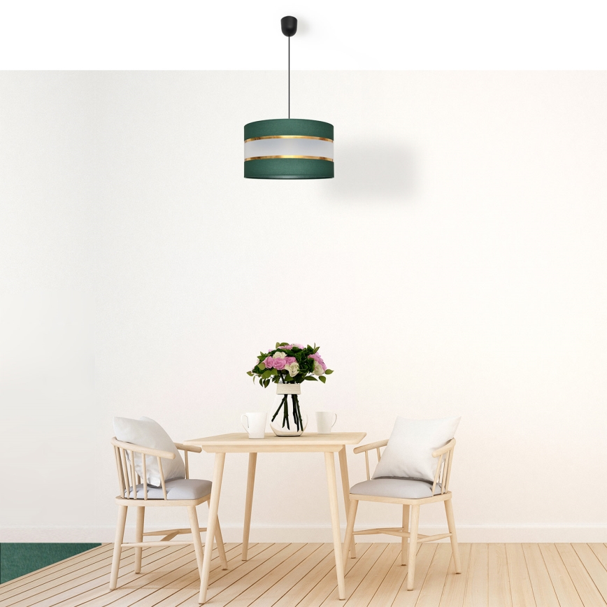 Ljuskrona med textilsladd HELEN 1xE27/15W/230V diameter 35 cm grön/guld