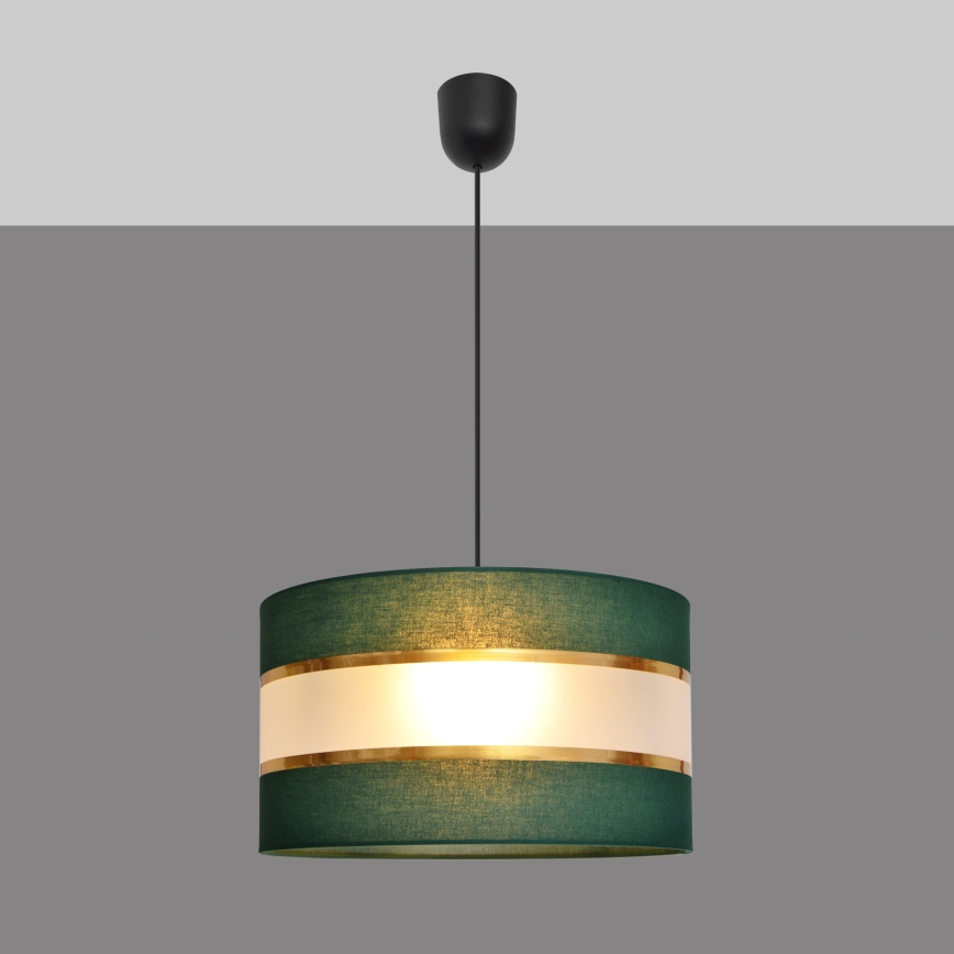 Ljuskrona med textilsladd HELEN 1xE27/15W/230V diameter 35 cm grön/guld