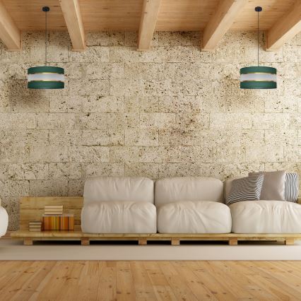 Ljuskrona med textilsladd HELEN 1xE27/15W/230V diameter 40 cm grön/guld