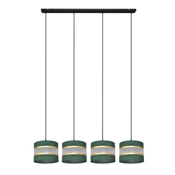Ljuskrona med textilsladd HELEN 4xE27/15W/230V grön/guld