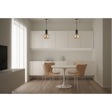 Ljuskrona med textilsladd JANTAR WOOD 1xE27/60W/230V