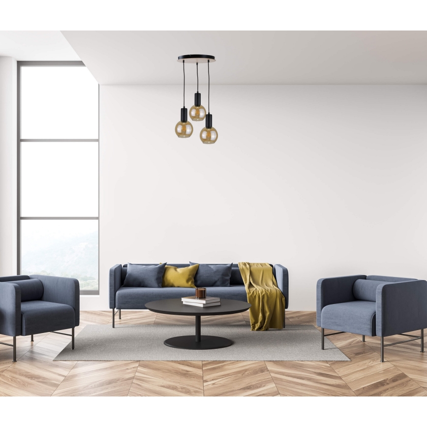 Ljuskrona med textilsladd JANTAR WOOD 3xE27/60W/230V diameter 30 cm