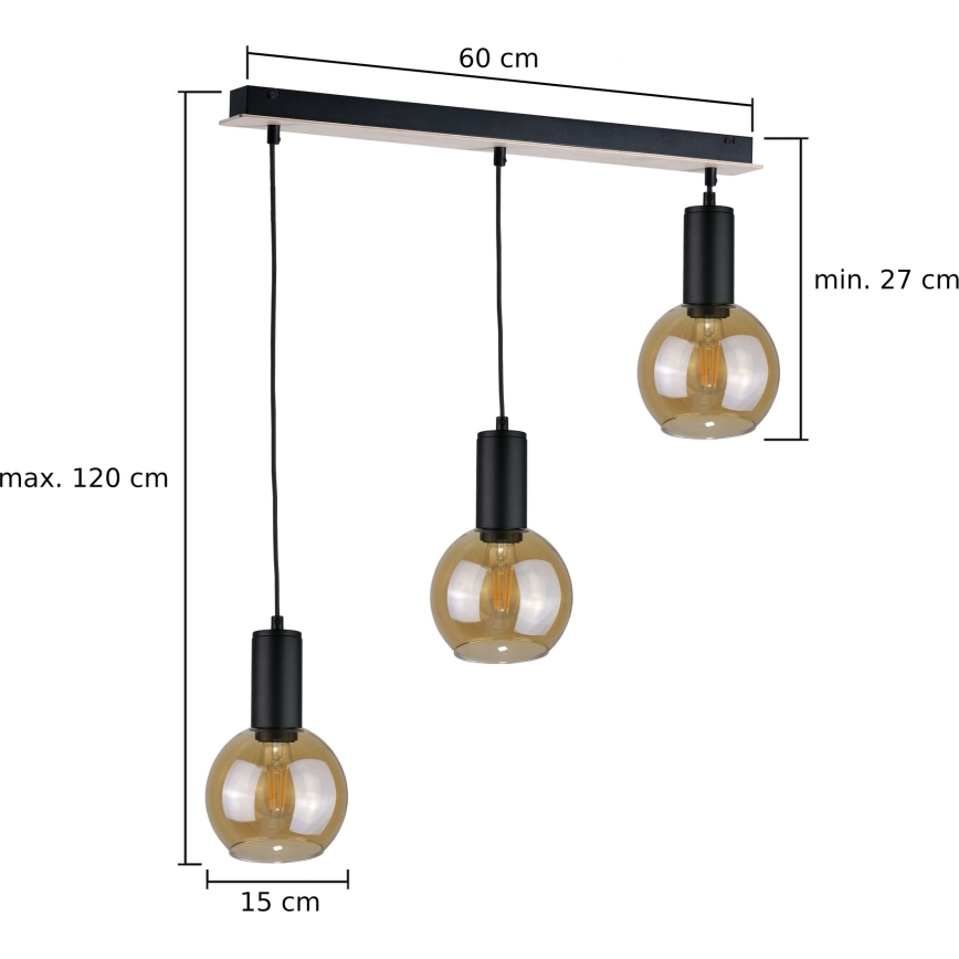 Ljuskrona med textilsladd JANTAR WOOD 3xE27/60W/230V