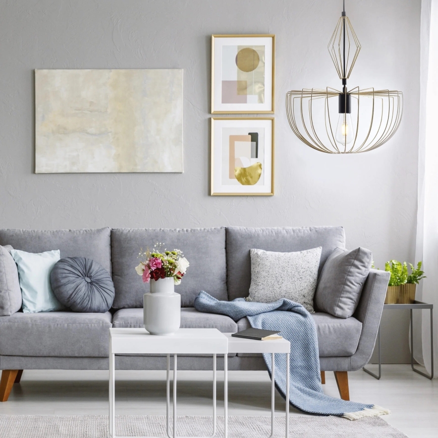 Ljuskrona med textilsladd JASMINA 1xE27/20W/230V diameter 40 cm guld