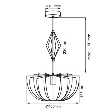 Ljuskrona med textilsladd JASMINA 1xE27/20W/230V diameter 40 cm svart