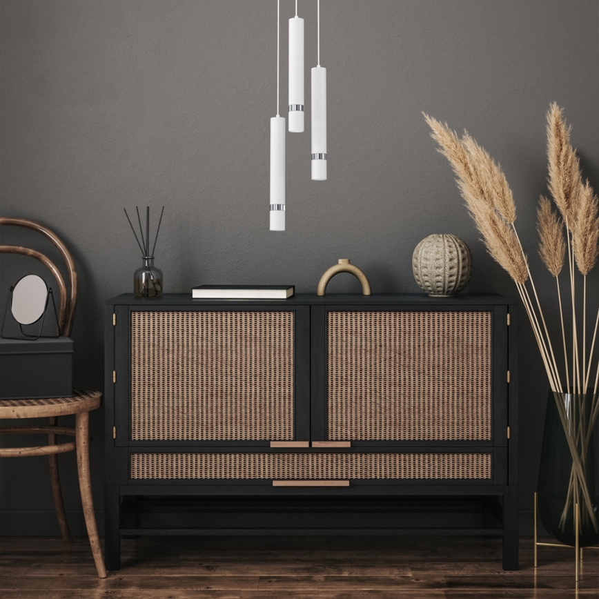 Ljuskrona med textilsladd JOKER 3xGU10/8W/230V vit/skinande krom