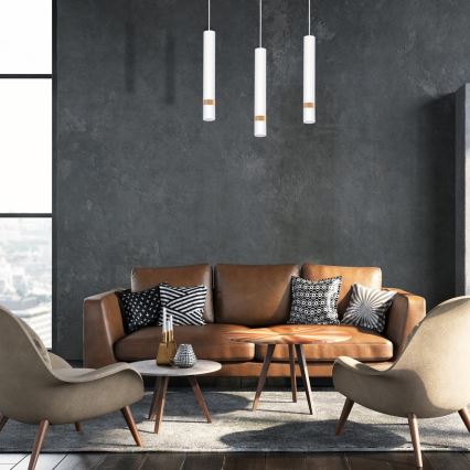 Ljuskrona med textilsladd JOKER WHITE WOOD 3xGU10/8W/230V