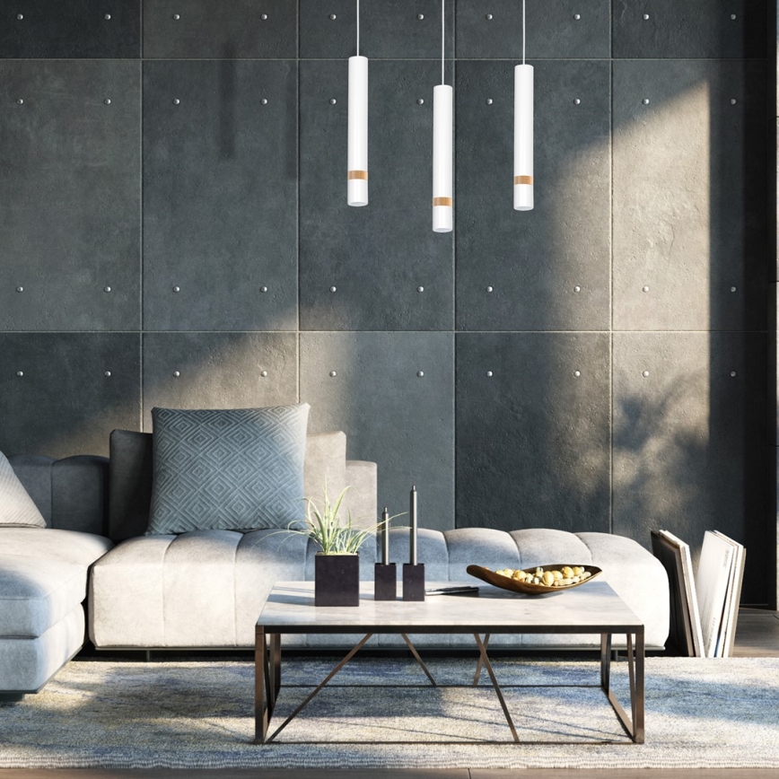 Ljuskrona med textilsladd JOKER WHITE WOOD 3xGU10/8W/230V