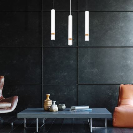 Ljuskrona med textilsladd JOKER WHITE WOOD 3xGU10/8W/230V