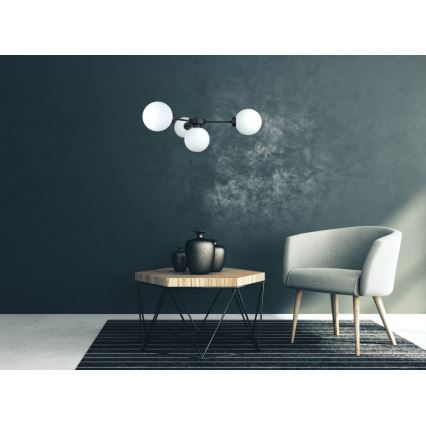 Ljuskrona med textilsladd KALIOPE 4xE14/50W/230V svart/vit