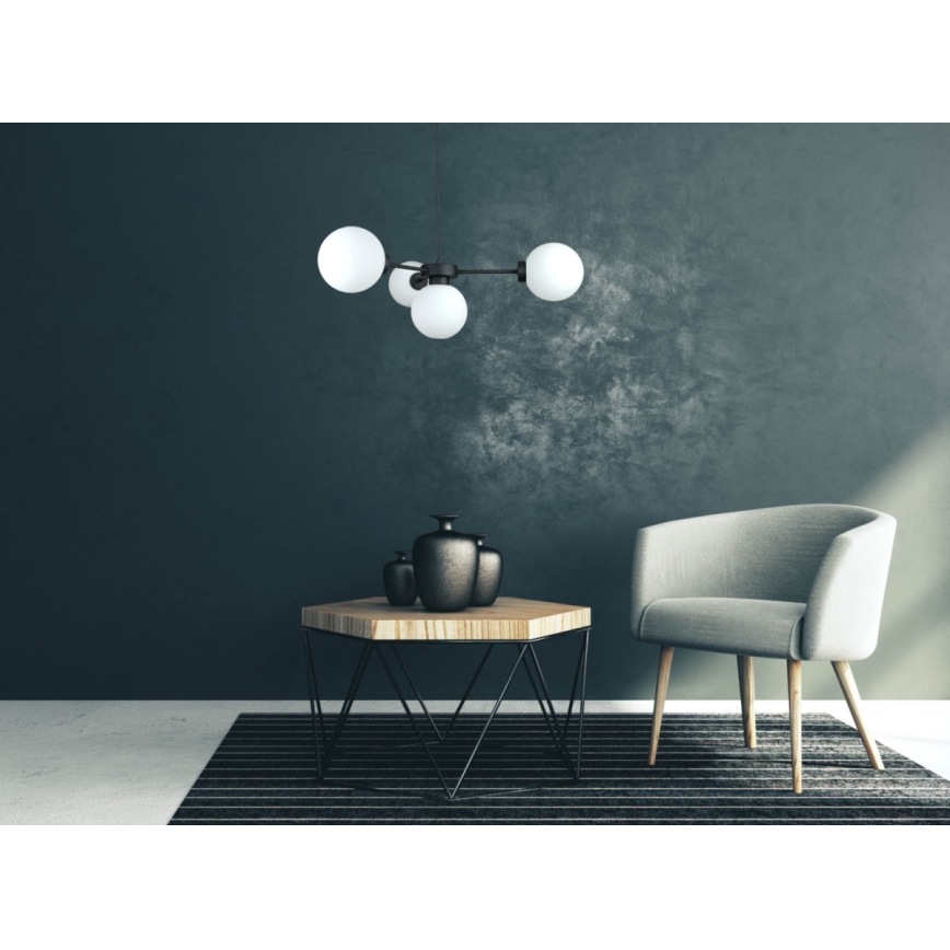 Ljuskrona med textilsladd KALIOPE 4xE14/50W/230V svart/vit