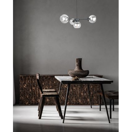 Ljuskrona med textilsladd KALIOPE 4xE27/60W/230V svart/genomskinlig