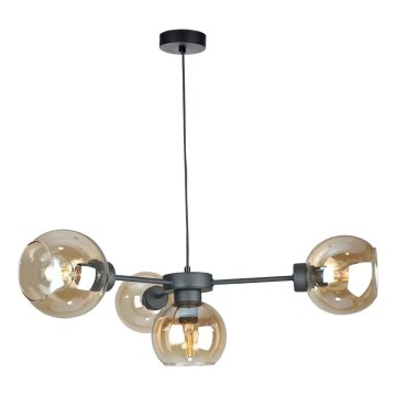 Ljuskrona med textilsladd KALIOPE 4xE27/60W/230V svart/rökig beige