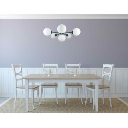 Ljuskrona med textilsladd KALIOPE 6xE14/50W/230V svart/vit