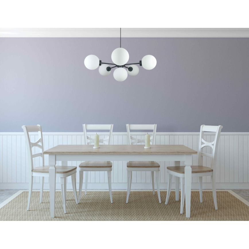 Ljuskrona med textilsladd KALIOPE 6xE14/50W/230V svart/vit