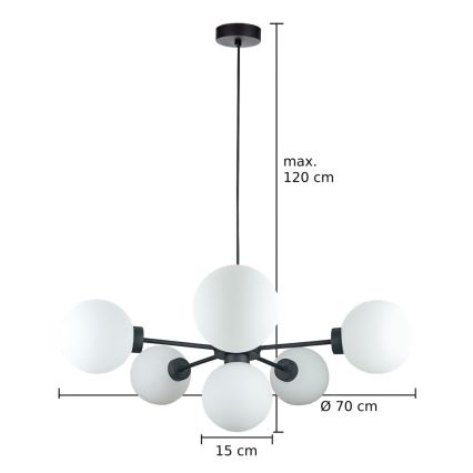 Ljuskrona med textilsladd KALIOPE 6xE14/50W/230V svart/vit